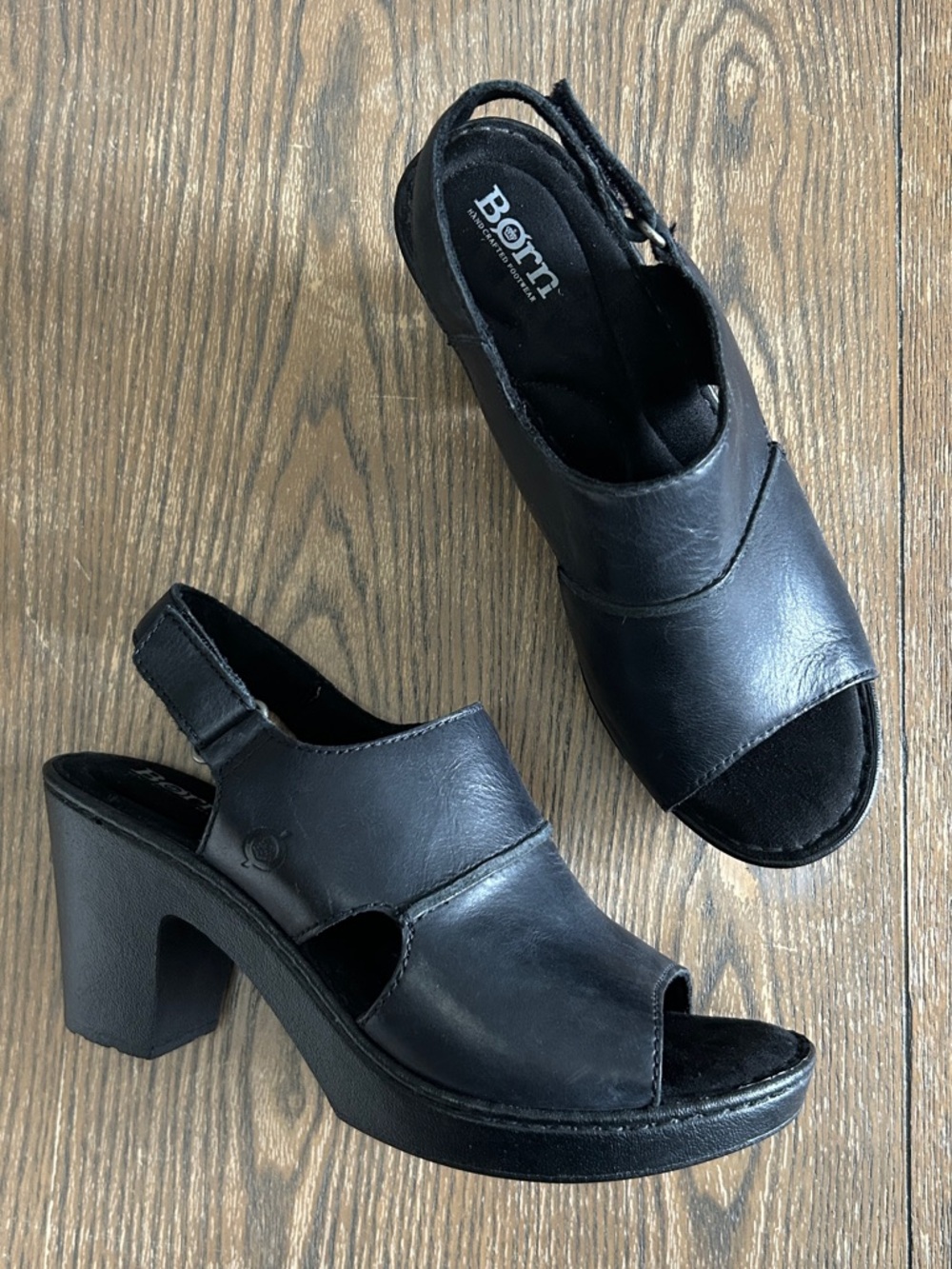 Born Wevika Dress Sandal Black Leather Upper 3.5 Inch Heel Size 9 - Picture 10 of 11